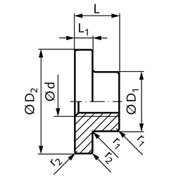 Flanschmutter mit Trapezgewinde DIN 103 Tr.36 x 6 eingängig links Rotguss Rg7 , Technische Zeichnung