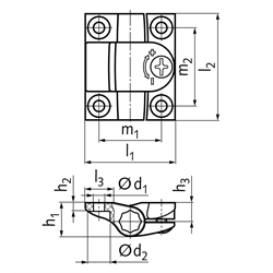 Scharnier M233 aus Kunststoff, mit einstellbarer Friktion, 37x43mm, Technische Zeichnung