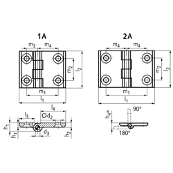 Scharnier M237L aus Edelstahl 1.4308, Form 2A, 120x60mm, Technische Zeichnung