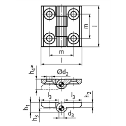 Scharnier M237 aus Aluminium, Form A, 30x30mm, Technische Zeichnung