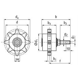 PU-Kettenschmierritzel DIN ISO 08 B-1 12 Zähne gleitgelagert Schmieranschluss axial, Technische Zeichnung