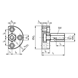 Schnellsteck-Kupplungen BKM, mit Anschraub-Flansch und Radial-Versatzausgleich , Technische Zeichnung