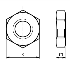 Niedrige Sechskantmutter ISO 4035 (DIN 439) Edelstahl A2 Festigkeit 035 Gewinde M8 rechts, Technische Zeichnung