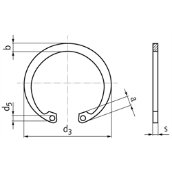 Sicherungsring DIN 472 17mm Edelstahl 1.4122 Achtung: Reduzierte Federkräfte und abweichende mechanische Eigenschaften gegenüber Federstahl, Technische Zeichnung