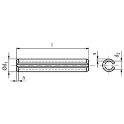 Spannstift (-hülse) geschlitzt schwer ISO 8752 (ex DIN 1481) Stahl 4 x 8mm, Technische Zeichnung