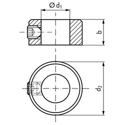 Stellring DIN 705 A Bohrung 55mm Edelstahl 1.4305 Gewindestift mit Innensechskant nach DIN EN ISO 4027 (alte DIN 914), Technische Zeichnung