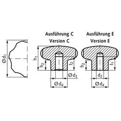 Sterngriffe 5335 Edelstahl rostfrei, Technische Zeichnung