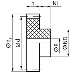 Stirnzahnrad aus POM mit Nabe Modul 1,25 15 Zähne Zahnbreite 10mm Außendurchmesser 21,25mm , Technische Zeichnung