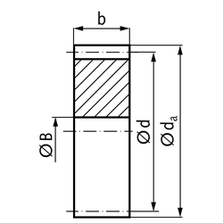 Stirnzahnräder aus Stahl, Modul 1  Zahnbreite 15 mm, ohne Nabe, Technische Zeichnung