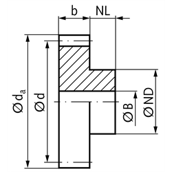 Stirnzahnrad aus C45 mit einseitiger Nabe Modul 3 30 Zähne Zahnbreite 25mm Außendurchmesser 96mm , Technische Zeichnung