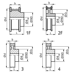 Zahnriemenräder HTD 8M für Riemenbreite 30 mm, Technische Zeichnung