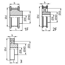 Zahnriemenräder HTD 8M für Riemenbreite 20 mm, Technische Zeichnung