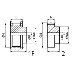 Zahnriemenrad aus Aluminium Profil T10 14 Zähne für Riemenbreite 40mm 55 T10/14-2, Technische Zeichnung