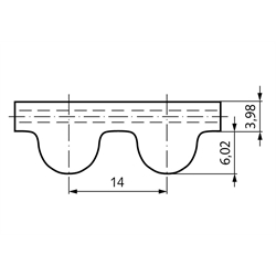 HTD-Zahnriemen Neopren Profil 14M Breite 55mm Wirklänge 1400mm Zähnezahl 100 , Technische Zeichnung