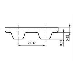 Normzahnriemen Neopren 52 MXL 65 Zähne Länge 132,08mm Riemenbreite 025 , Technische Zeichnung