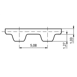 Normzahnriemen Neopren 60 XL 025 30 Zähne Länge 152,4mm Riemenbreite 6,35mm , Technische Zeichnung