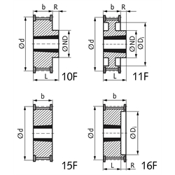 Zahnriemenrad aus Stahl Profil AT10 84 Zähne für Riemenbreite 25mm für Taper-Spannbuchse 2517, Technische Zeichnung