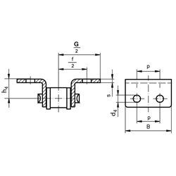 Federverschlussglieder mit Winkellaschen K2, breite Form, zweiseitig, Technische Zeichnung